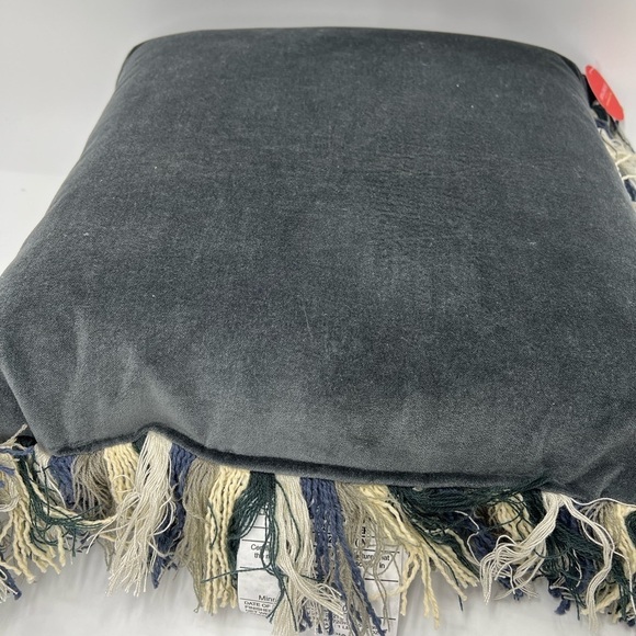 NWT Opal House Dark Gray Velvet Pillow with Fringe 17in.x 17in - Picture 5 of 5